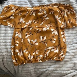 Off the shoulder floral and brown blouse